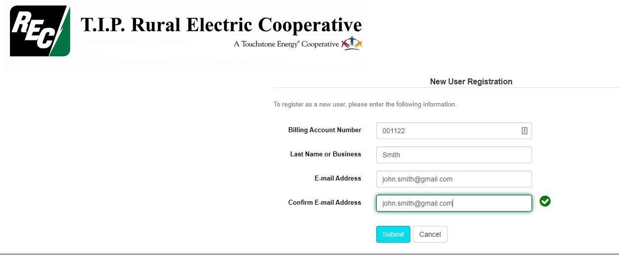 New user registration